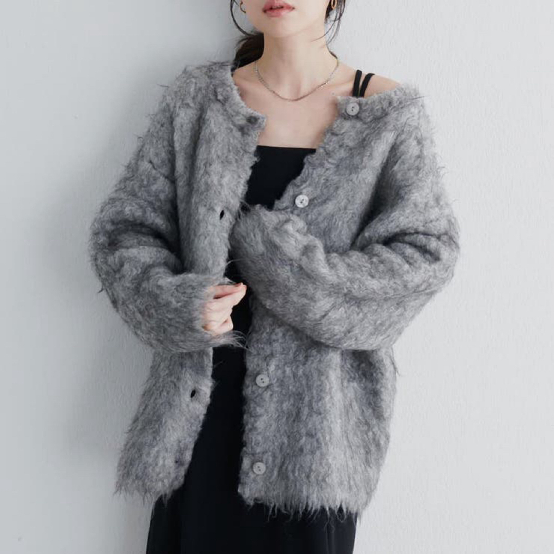 natural couture - natural couture ループヤーン 起毛 カーディガン