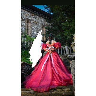 ウェディングドレス　カラードレス　赤ドレス　ピンクドレス　オーガンジードレス(ウェディングドレス)