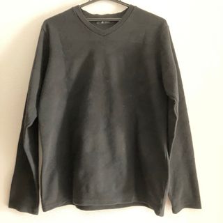 ナノユニバース　メンズ　カットソー　ブラック　黒　S 長袖　Vネック　千鳥格子(Tシャツ/カットソー(七分/長袖))