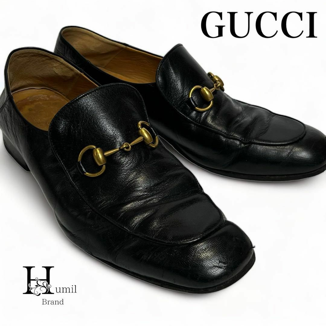 Gucci(グッチ)の【良品】グッチ　ホースビット　ローファー　黒　ブラック　革靴　レザー　ゴールド メンズの靴/シューズ(ドレス/ビジネス)の商品写真