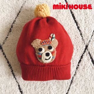 ミキハウス(mikihouse)の美品 ミキハウス レトロ インディアン 立体 くま ニット キャップ 帽子 レア(帽子)