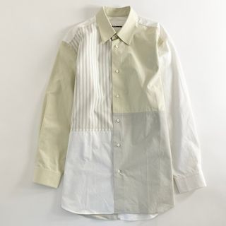 ジルサンダー(Jil Sander)の39a21 JIL SANDER ジルサンダー イタリア製 JSMP740326 パッチワーク オーバーサイズ 長袖シャツ 再構築 ワイドシルエット ストライプ  39 15 1/2 ホワイト グレー アイボリー コットン(シャツ)