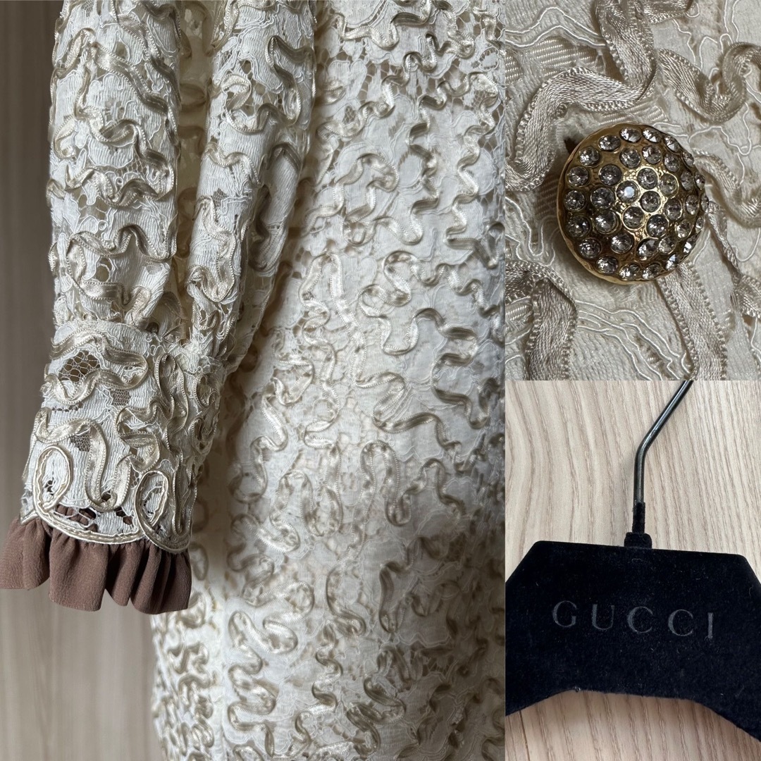 Gucci(グッチ)の定価57,5万 グッチ 刺繍ワンピース シルク ビジューボタン インナー付 新品 レディースのワンピース(ひざ丈ワンピース)の商品写真