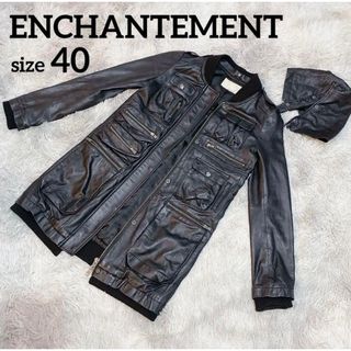 エンチャンテッド(enchanted)の【美品】☆ENCHANTEMENT☆レザージャケット☆羊革☆フード付☆黒☆秋冬☆(レザージャケット)