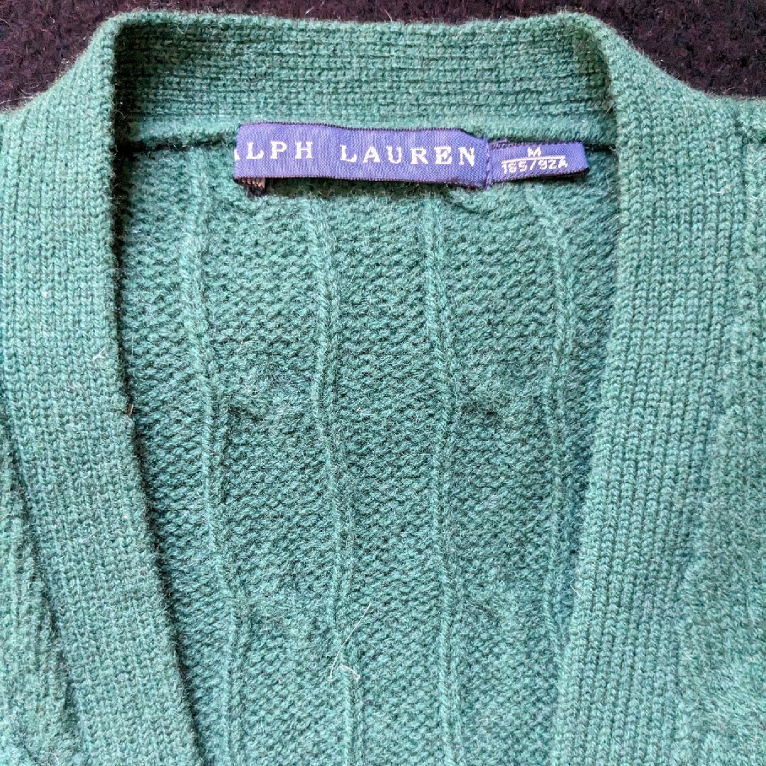 Ralph Lauren(ラルフローレン)のラルフローレン ケーブルニット エルボーパッチ　ウール カシミヤ混　カーディガン メンズのトップス(カーディガン)の商品写真