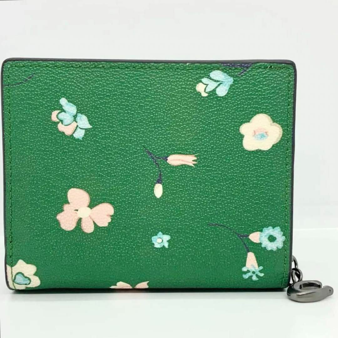 【新品・未使用】COACH アウトレット 二つ折り財布 ミニ財布 花柄 グリーン