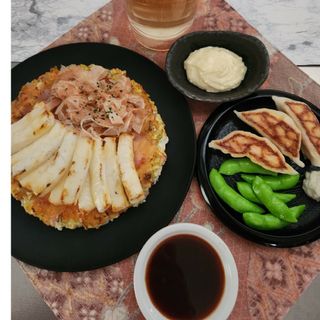 食品サンプル　実物大・お好み焼き+餃子+枝豆セット(その他)