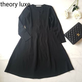 セオリーリュクス(Theory luxe)のtheory luxeジップアップ フレアーワンピース ニット 黒 38サイズ(ひざ丈ワンピース)