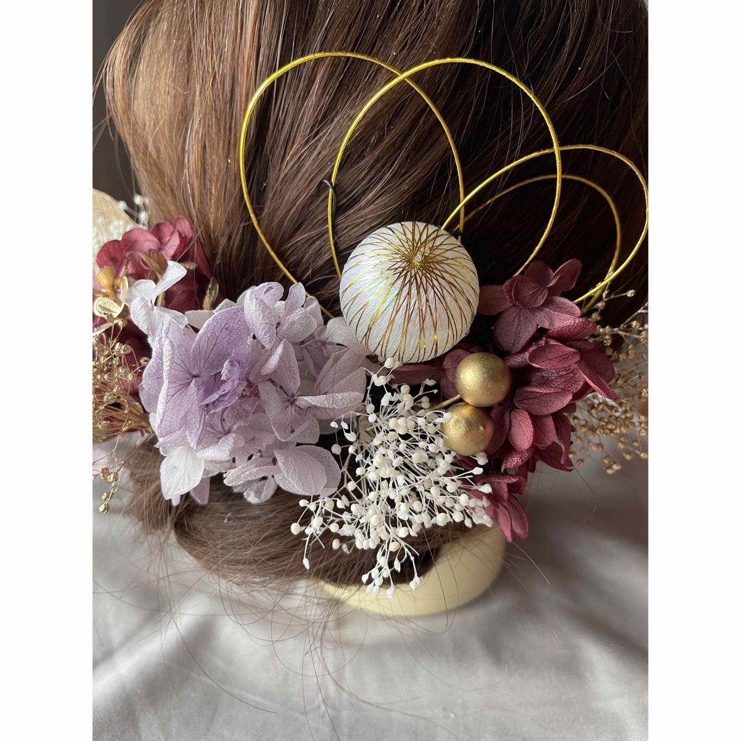 ドライフラワー髪飾り♡前撮り　成人式　結婚式　和装　振袖　　袴　パープル系 レディースのヘアアクセサリー(ヘアピン)の商品写真