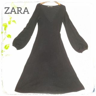 ザラ(ZARA)の美品✨　ZARA　ザラ　ロングワンピース　バルーン袖　黒　レディース　ワンピ(ロングワンピース/マキシワンピース)