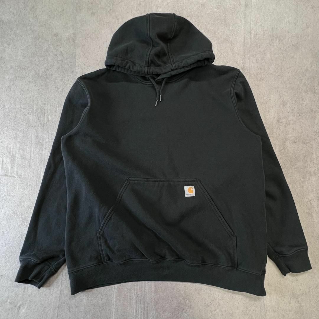 carhartt(カーハート)のCarhartt　袖プリント　ブランドロゴ　パーカー　古着　ブラック　黒　XL メンズのトップス(パーカー)の商品写真