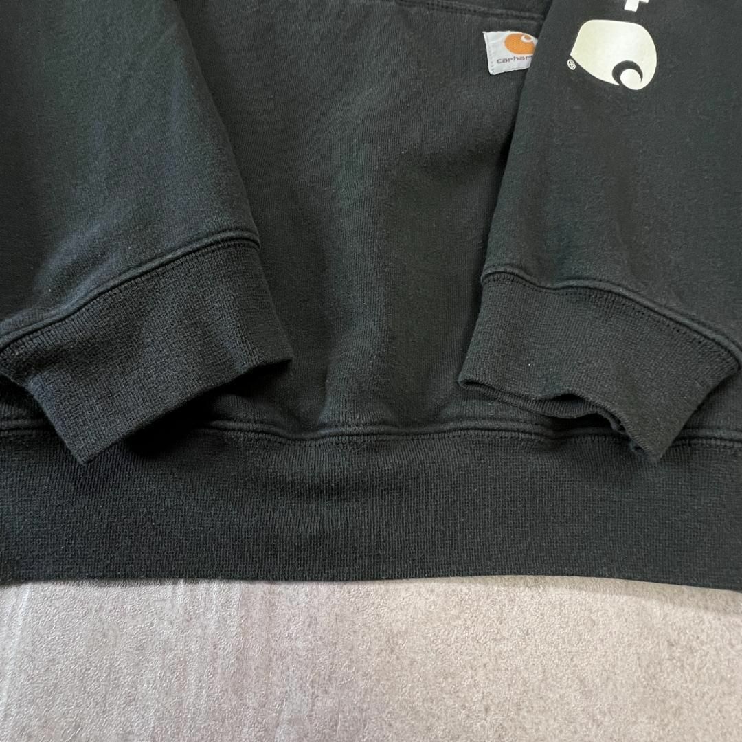 carhartt(カーハート)のCarhartt　袖プリント　ブランドロゴ　パーカー　古着　ブラック　黒　XL メンズのトップス(パーカー)の商品写真