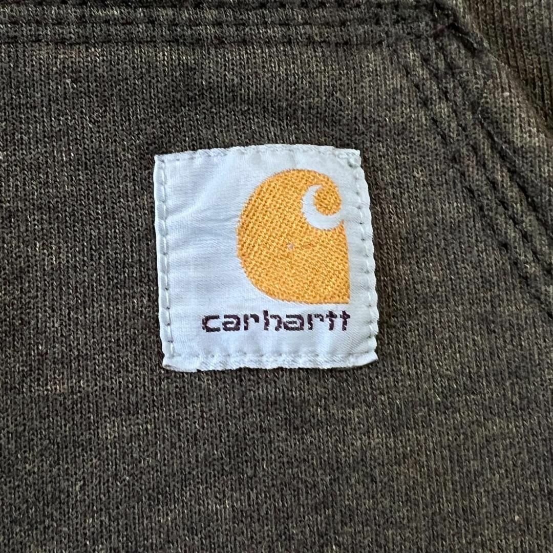 carhartt(カーハート)のCarhartt　袖プリント　パーカー　ブランドロゴ　古着　ブラウン　XL メンズのトップス(パーカー)の商品写真