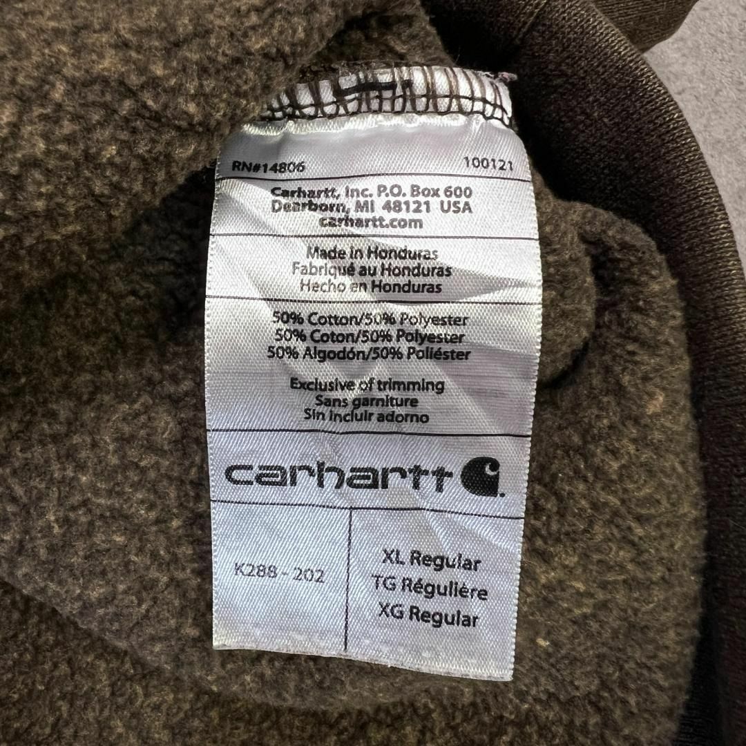 carhartt(カーハート)のCarhartt　袖プリント　パーカー　ブランドロゴ　古着　ブラウン　XL メンズのトップス(パーカー)の商品写真