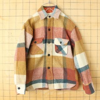 70s BRENT チェックCPOシャツ キッズ130cmブラウン  aw167(ジャケット/上着)