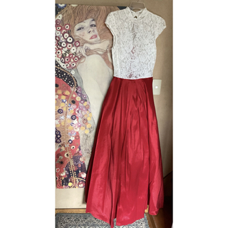 タダシショウジ(TADASHI SHOJI)の新品 USAロングドレス RED/WHITE PARTY M(ロングドレス)