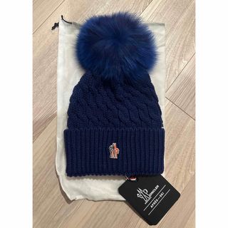 モンクレール(MONCLER)の定価5万 モンクレール グルノーブル ニットキャップ フォックスファー NAVY(ニット帽/ビーニー)