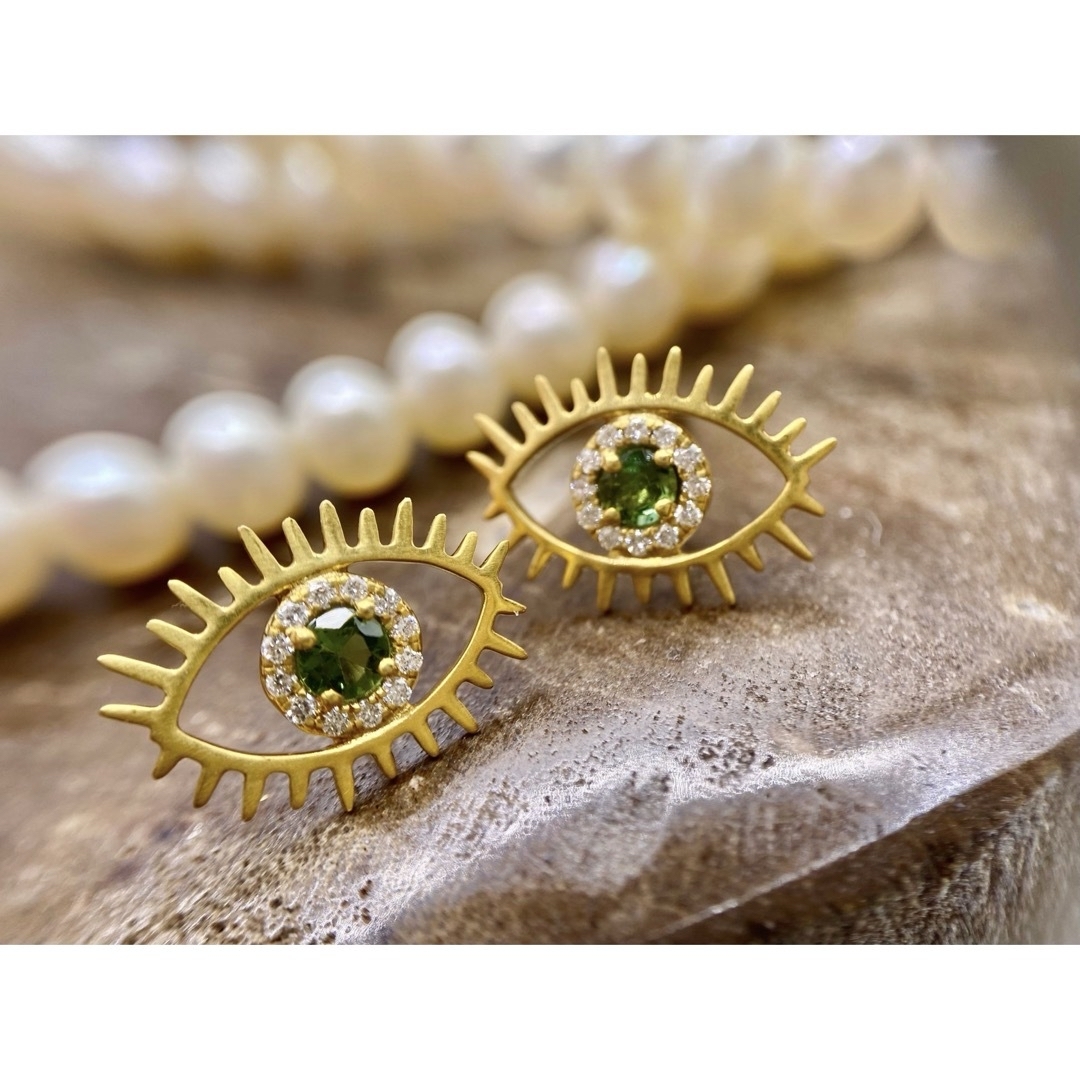 ご確認用です💫グリーンガーネットダイヤモンドピアスevileye レディースのアクセサリー(ピアス)の商品写真