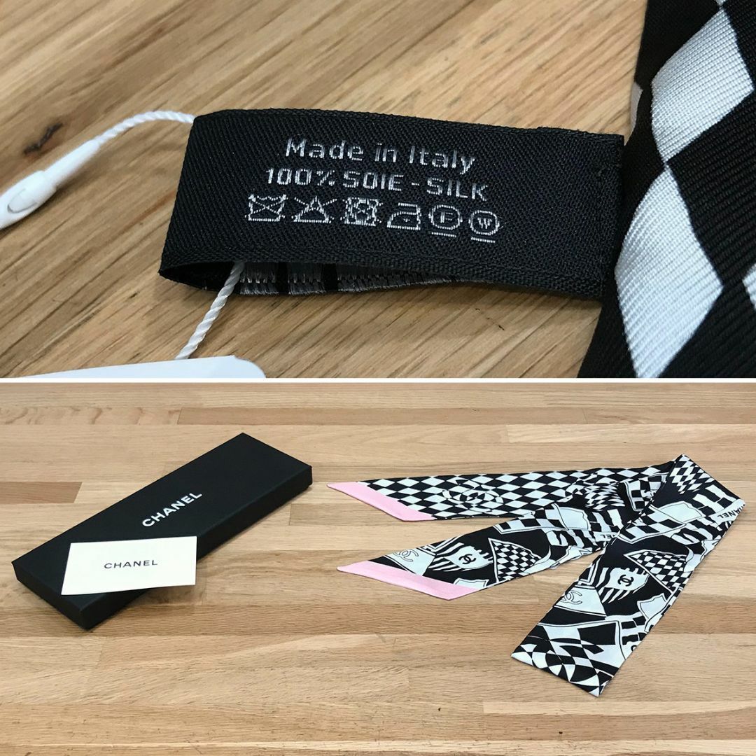CHANEL(シャネル)の新品未使用 シャネル ヘアバンド スカーフ ココマーク ホワイト ブラック レディースのファッション小物(バンダナ/スカーフ)の商品写真