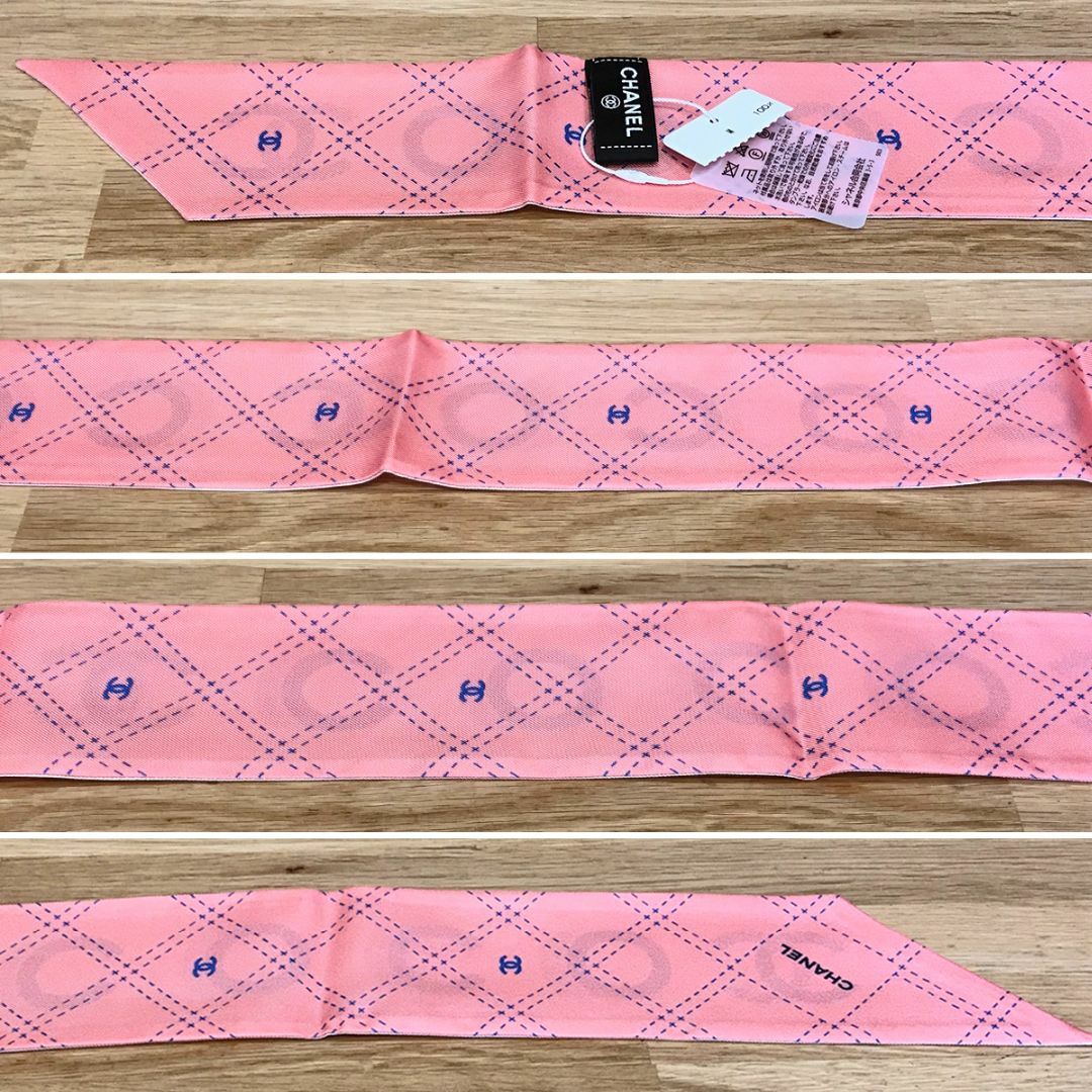 CHANEL(シャネル)の新品未使用 シャネル COCO ヘアバンド スカーフ ホワイト ピンク ネイビー レディースのファッション小物(バンダナ/スカーフ)の商品写真