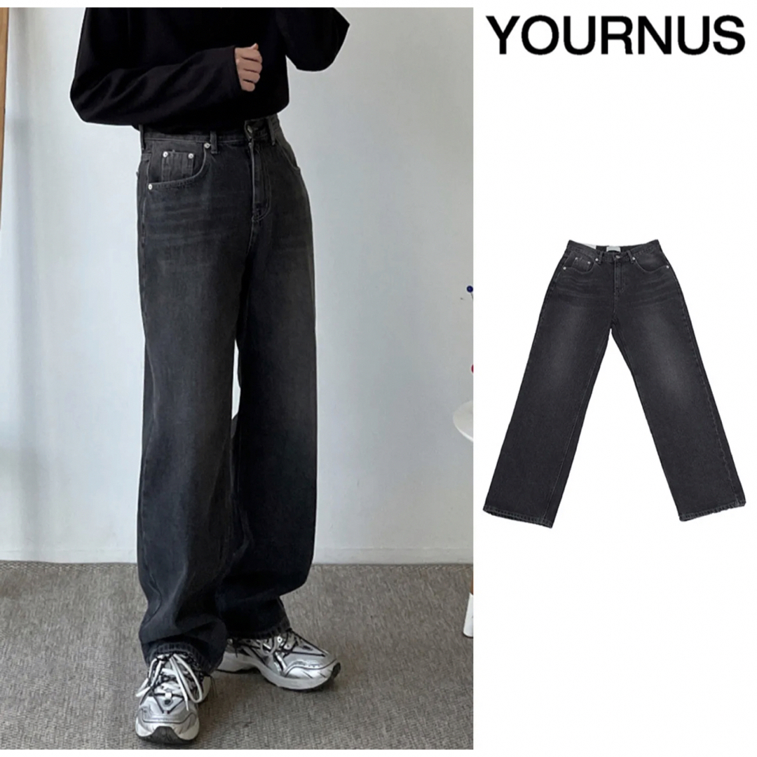 【YOURNUS】Stitched Semi Wide Black Denim メンズのパンツ(デニム/ジーンズ)の商品写真