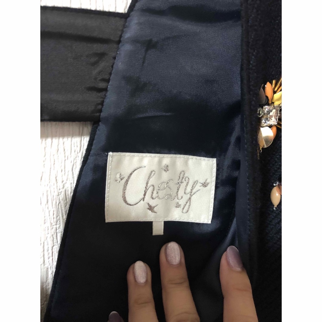 Chesty(チェスティ)のジャンパースカート　ビジュー付き レディースのワンピース(ひざ丈ワンピース)の商品写真