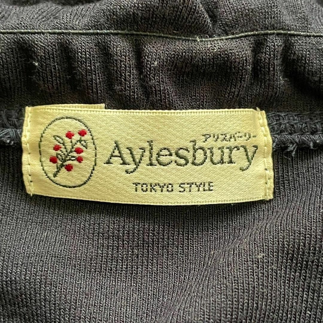 Aylesbury(アリスバーリー)のAylesbury (M) レーヨン フリル ニットシャツ ネイビー 無地 長袖 レディースのトップス(シャツ/ブラウス(長袖/七分))の商品写真