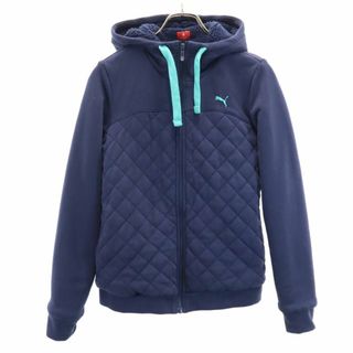 プーマ(PUMA)のプーマ 長袖 薄中綿入 ジップパーカー L ネイビー PUMA 裏フリース レディース 古着 【240121】(パーカー)