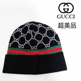 グッチ(Gucci)の超美品　グッチ　ニットキャップ　帽子　ウール　カシミヤ　GG　シェリーライン(ニット帽/ビーニー)