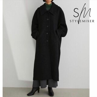 【送料無料】STYLEMIXER ビッグカラーブークレーウールコート S 黒(ロングコート)