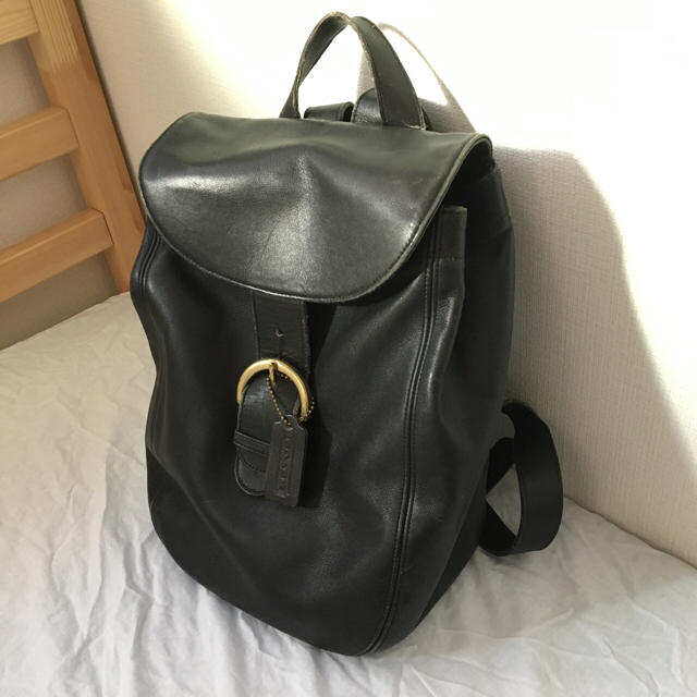 良品 OLD COACH 1985リュックサック レザー ブラック