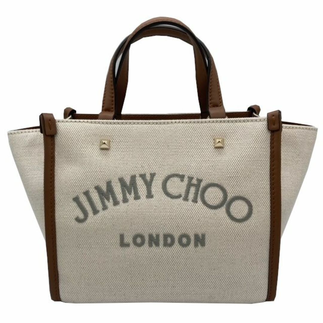 JIMMY CHOO(ジミーチュウ)の【未使用品】ジミーチュウ　JIMMY CHOO レディース 2WAYバッグ ショルダーバッグ VARENNE TOTE S NATURAL×MARLGREY　キャンバス　レザー　ブラウン　ベージュ　コンビ　ゴールド金具　未使用品 【ブランドギャラリー千林店】 レディースのバッグ(トートバッグ)の商品写真