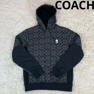 コーチ(COACH)の美品✨コーチ　パーカー　プルオーバー　シグネチャー柄　Lサイズ相当(パーカー)