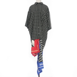 バレンシアガ(Balenciaga)のバレンシアガ スカーフドッキング シャツワンピース ドレス 半袖 36 ブラック(ひざ丈ワンピース)