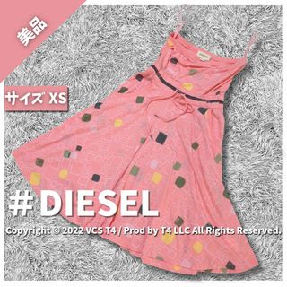 ディーゼル(DIESEL)の【美品】ディーゼル 総柄ひざ丈　肩掛けワンピース XS ピンク　 ✓2809(ひざ丈ワンピース)