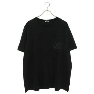 美品●22SS MONCLER モンクレール SS TSHIRT スタッズ/プリント/ロゴワッペン付き 半袖 Tシャツ/カットソー ブラック L 正規品 q01-st30227-54159cm着丈