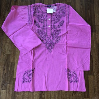アンティックバティック(Antik batik)のANTIK BATIK刺繍 長袖カットソーM ピンクブラック(シャツ/ブラウス(長袖/七分))