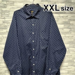 シャツ(shirts)のUSA古着　ドレスシャツ　XXL　長袖　総柄　ネイビー　Charter Club(シャツ)