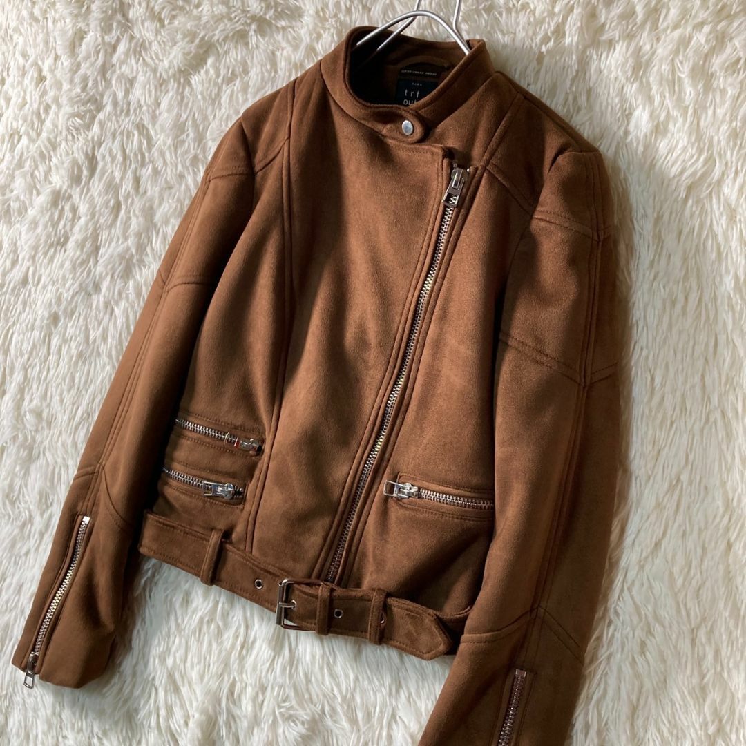 ZARA(ザラ)の美品 ZARA ザラ フェイクスエード ダブルライダースジャケット XS レディースのジャケット/アウター(ライダースジャケット)の商品写真