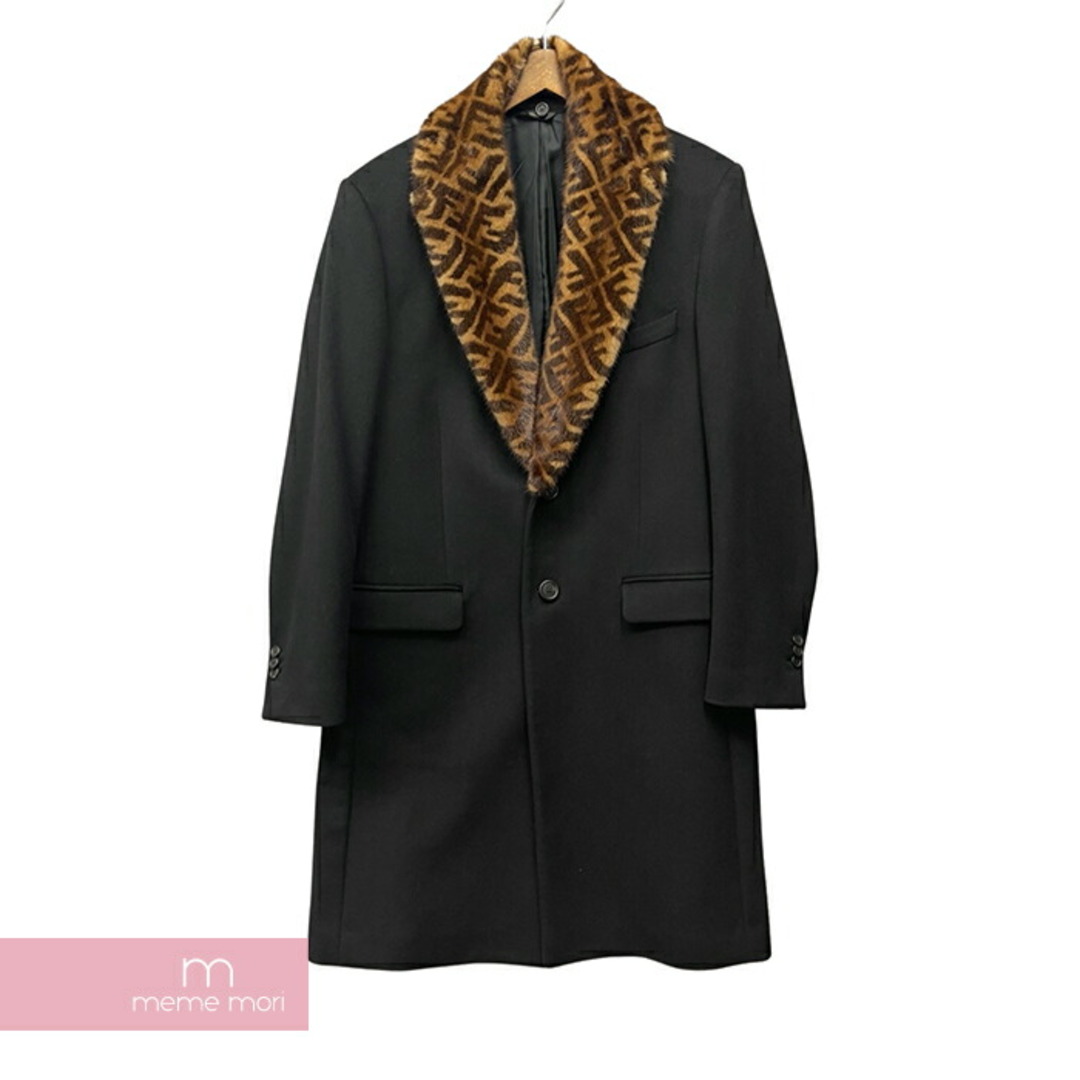 FENDI(フェンディ)のFENDI Cashmere Chester Coat FF0107 A801 フェンディ カシミヤチェスターコート ロングコート ミンクファー ズッカ柄 切替 ブラック×ブラウン サイズ52 【240119】【中古-A】【me04】 メンズのジャケット/アウター(その他)の商品写真