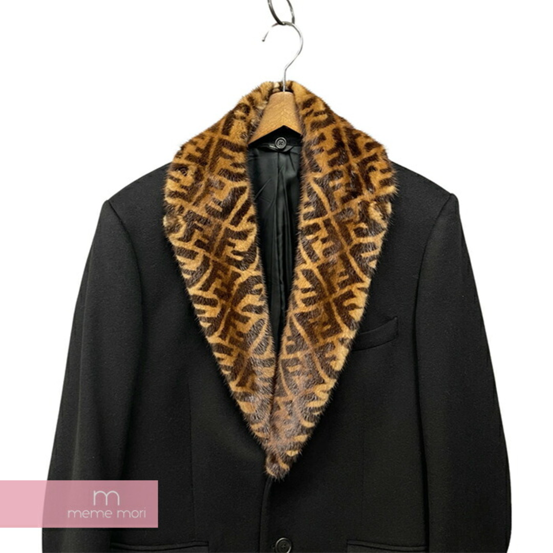 FENDI(フェンディ)のFENDI Cashmere Chester Coat FF0107 A801 フェンディ カシミヤチェスターコート ロングコート ミンクファー ズッカ柄 切替 ブラック×ブラウン サイズ52 【240119】【中古-A】【me04】 メンズのジャケット/アウター(その他)の商品写真