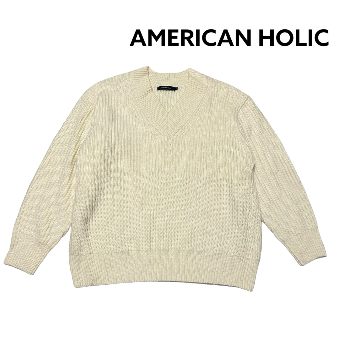 AMERICAN HOLIC(アメリカンホリック)の【美品】アメリカンホリック ニット Vネックセーター ゆったり 厚手 レディースのトップス(ニット/セーター)の商品写真