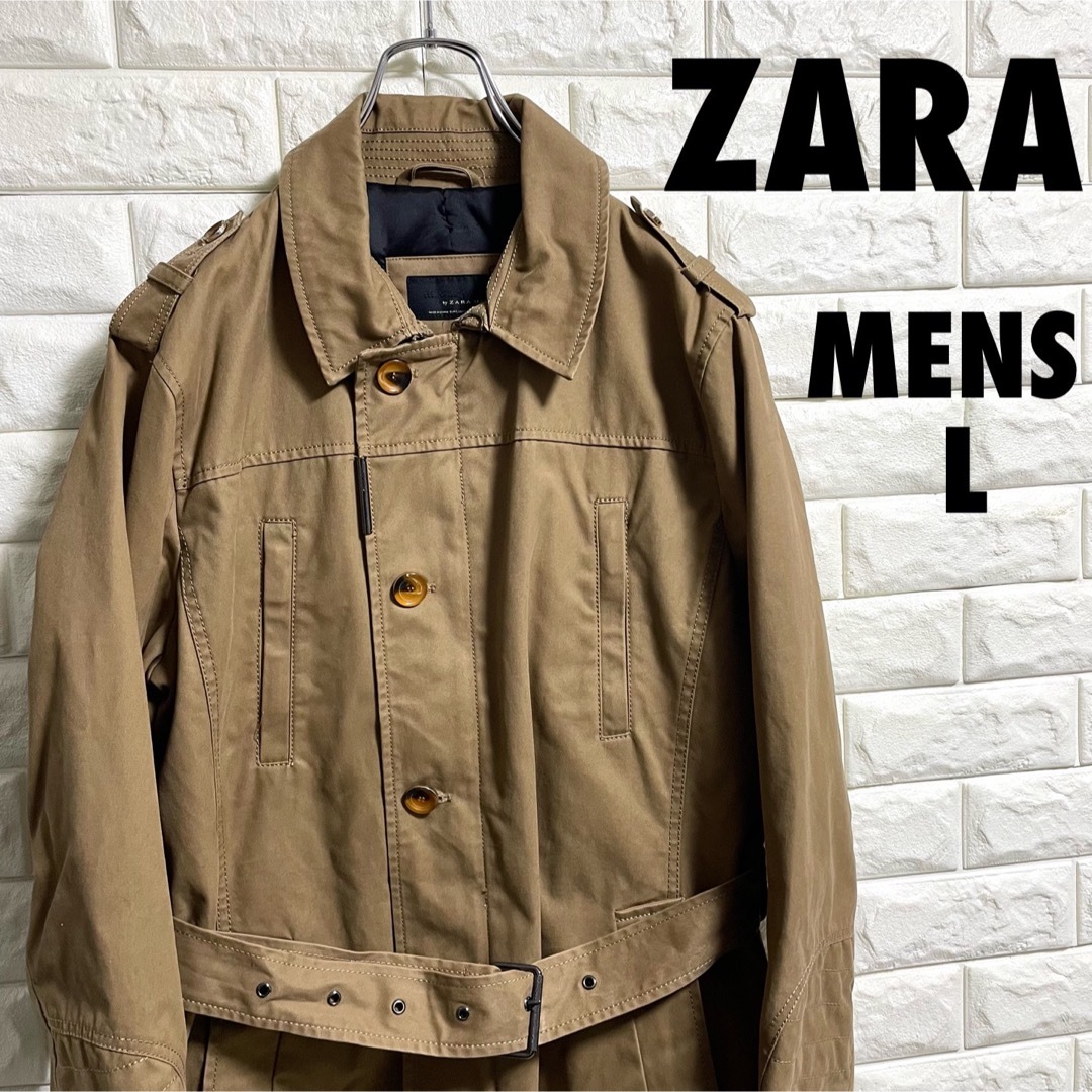 ZARA(ザラ)の美品　ZARA ザラ　トレンチコート　ステンカラーコート　フルジップ　Lサイズ メンズのジャケット/アウター(トレンチコート)の商品写真