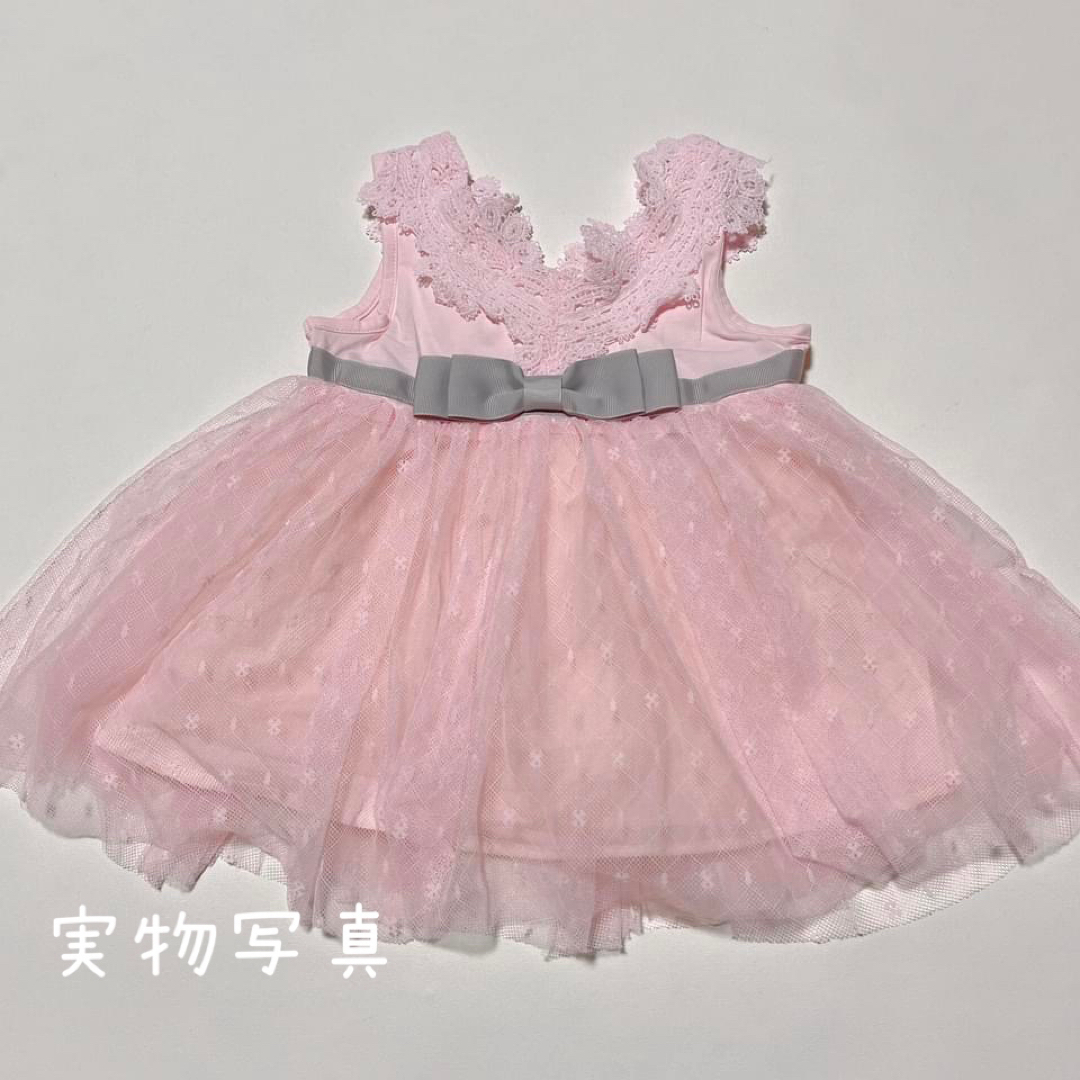 ♡ リボン付きワンピース ピンク ♡ 90 ベビー チュール ドレス 衣装 キッズ/ベビー/マタニティのキッズ服女の子用(90cm~)(ワンピース)の商品写真