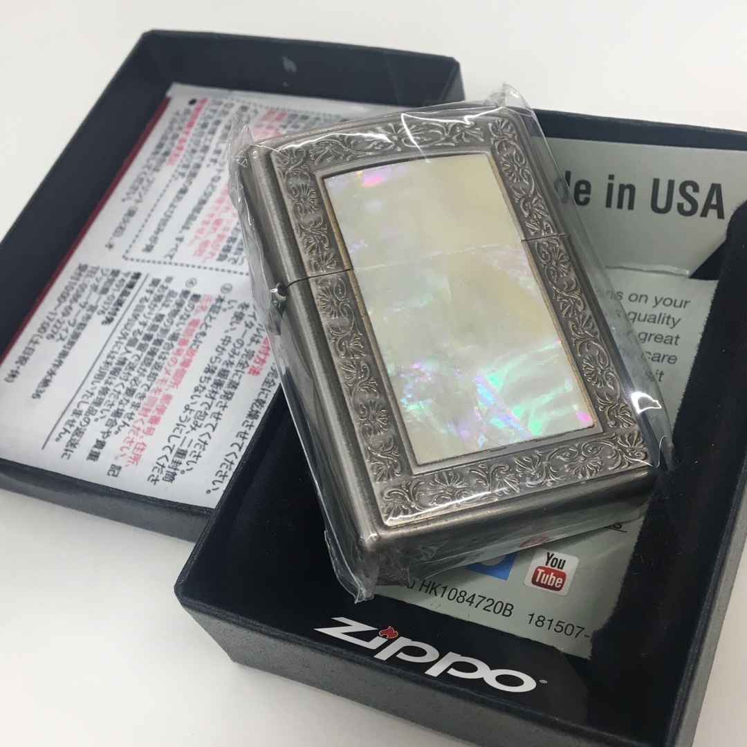 ZIPPO(ジッポー)のZIPPO 新品未使用 シェル 白蝶貝 ホワイト貝貼アラベスク装飾 天然素材 メンズのファッション小物(タバコグッズ)の商品写真