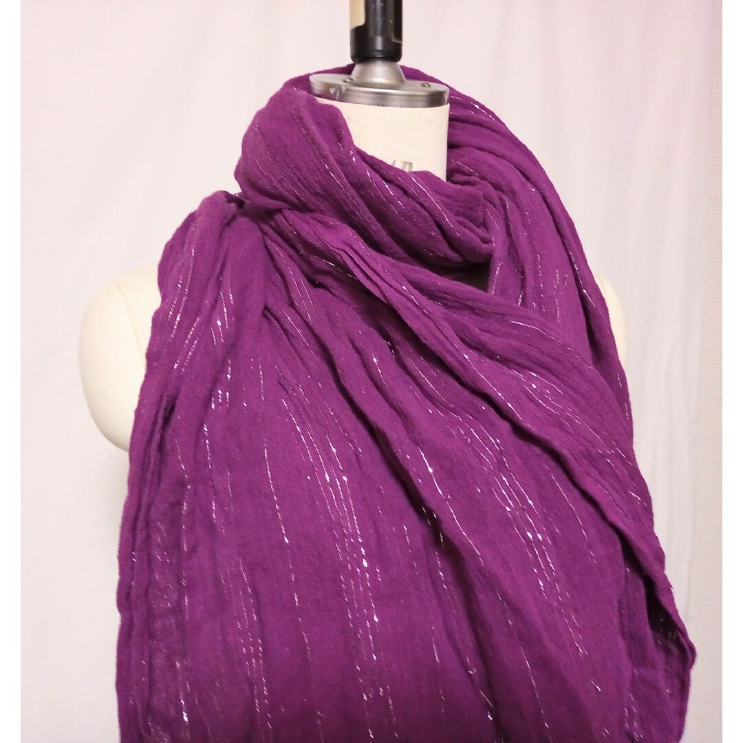 MALAIKA(マライカ)の紫、インド綿のロングストール、銀糸キラキラ、MALAIKA レディースのファッション小物(ストール/パシュミナ)の商品写真