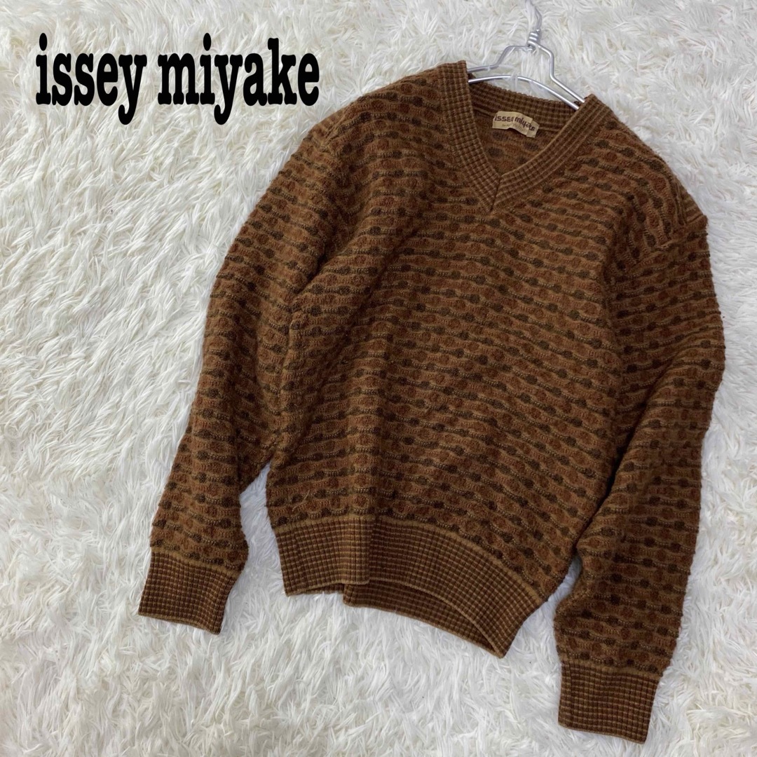 カラーブラウン系希少 70's 筆タグ issey miyake イッセイミヤケ 3Dニット