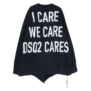 ディースクエアード(DSQUARED2)のDSQUARED2 ディースクエアード 21SS S74GU0500 CARES CREWNECK SWEATSHIRT バックロゴプリント オーバーサイズ 変形 クルーネック スウェット ブラック系 M【中古】(スウェット)