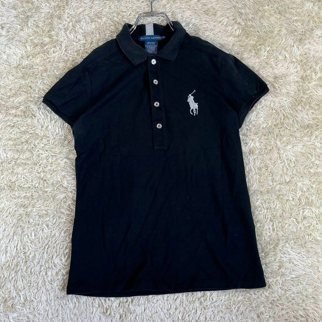 Ralph Lauren(ラルフローレン)のRALPH LAUREN (S) ロゴ入り ブラック ポロシャツ ボタン 半袖 レディースのトップス(ポロシャツ)の商品写真