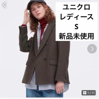 ユニクロ(UNIQLO)のユニクロ レディースダブルジャケット S チドリ オリーブ(テーラードジャケット)